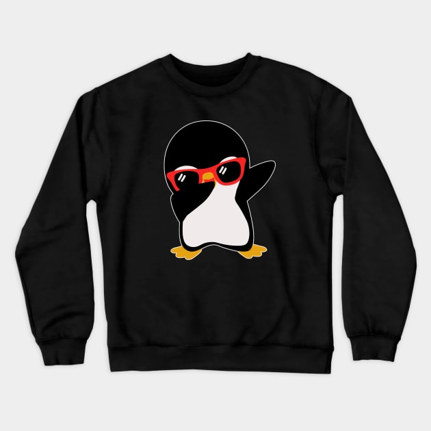 Funny Cool Dabbing Penguin Boy Crewneck Sweatshirt by Illustradise